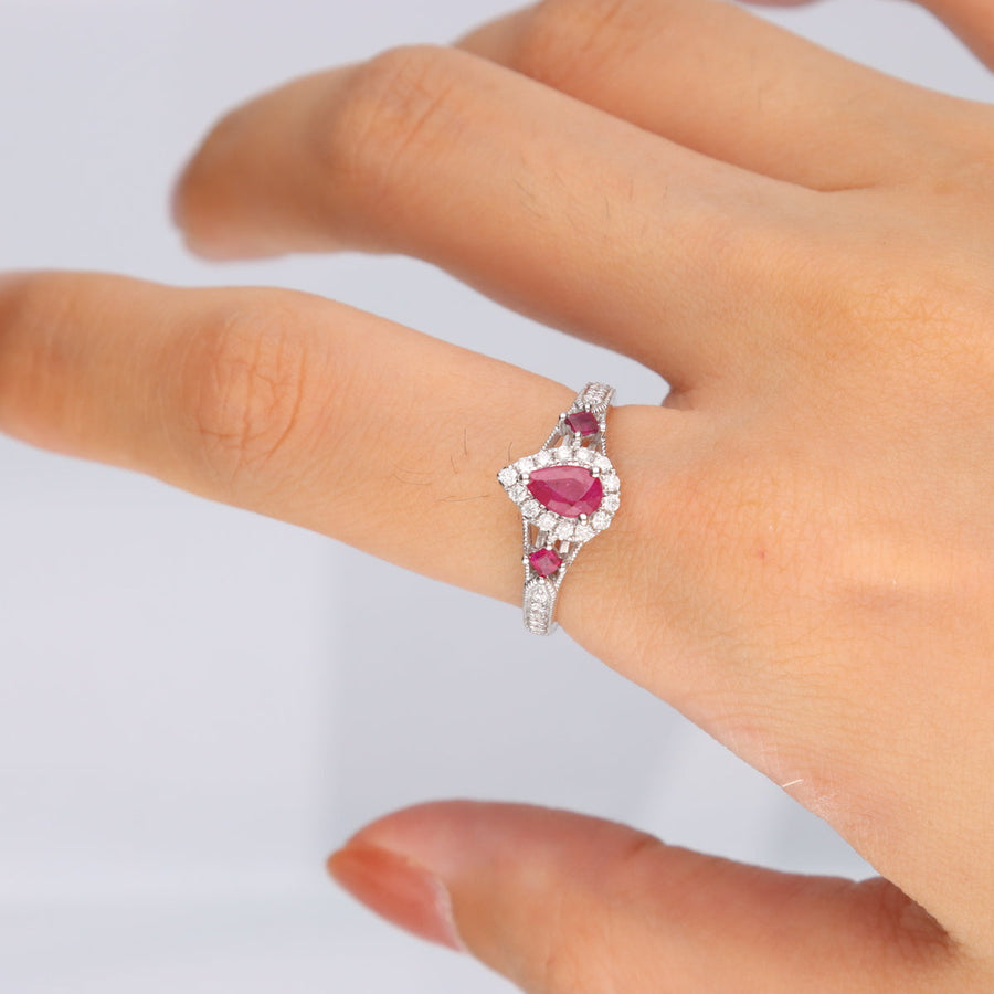 Willa 14K White Gold Pear-Cut Mozambique Ruby Ring