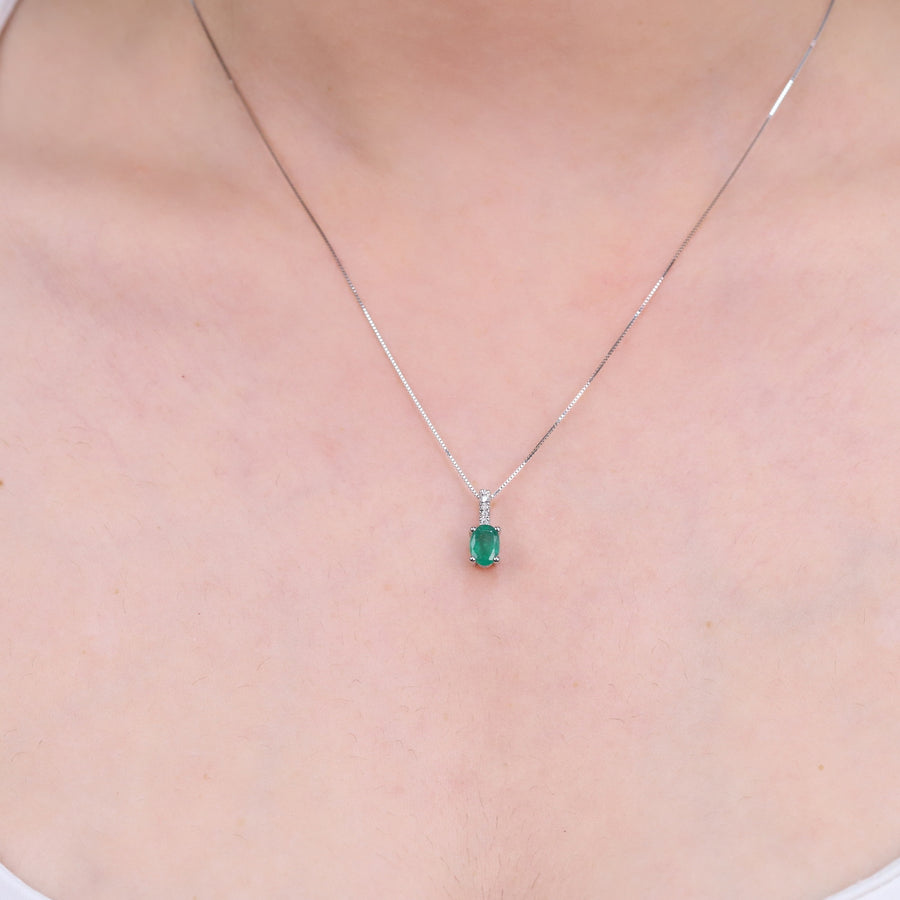 Norah 10K White Gold Oval-Cut Emerald Pendant