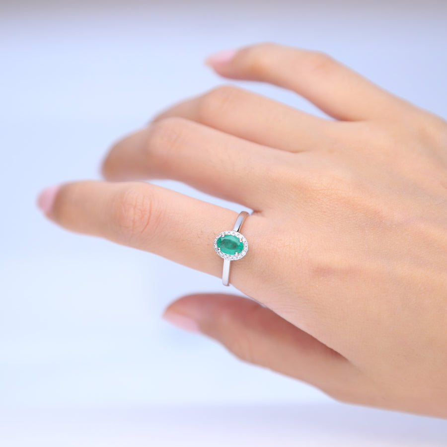 Miranda 10K White Gold Oval-Cut Natural Zambian Emerald Ring