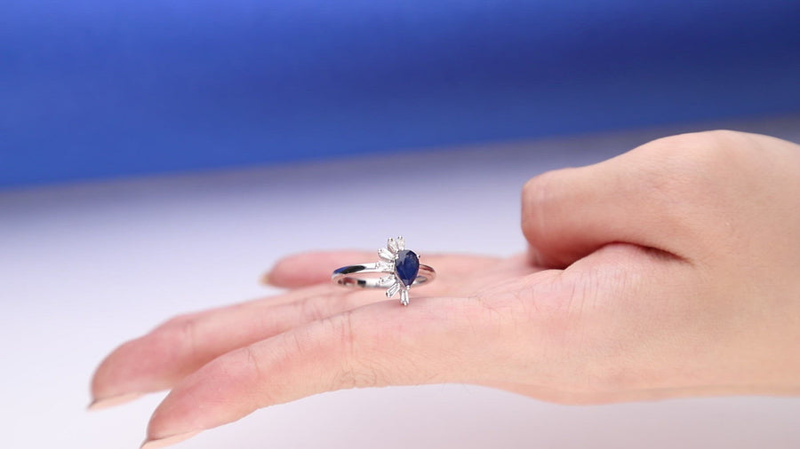 Callie 14K White Gold Pear-Cut Blue Sapphire Ring