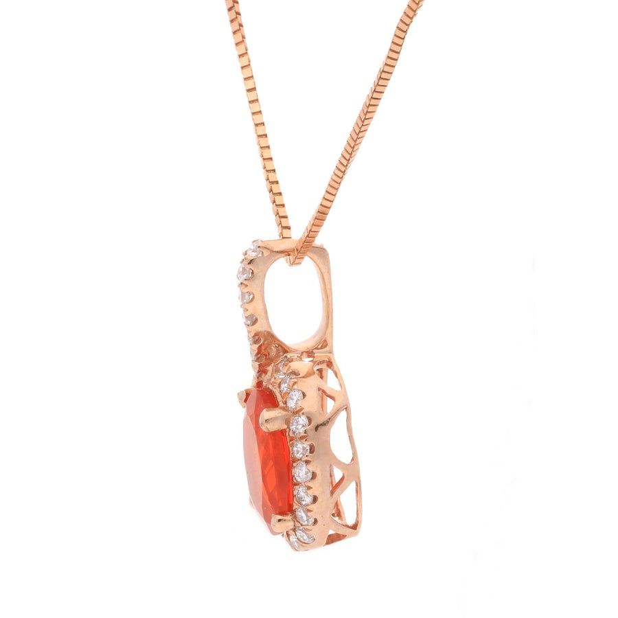 Nathalia 14K Rose Gold Oval-Cut Mexican Fire Opal Pendant